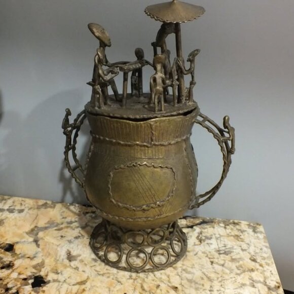 African Ashanti Kudo Bronze Tribal Lidded Container - Picture 1 of 8